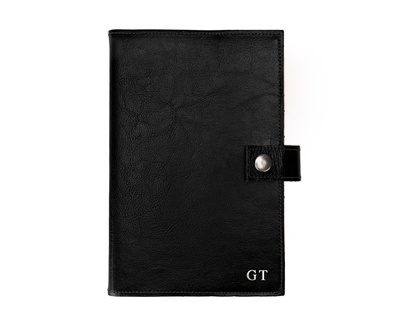 Personalised leather cover for notebook calendar Solier SA41 black