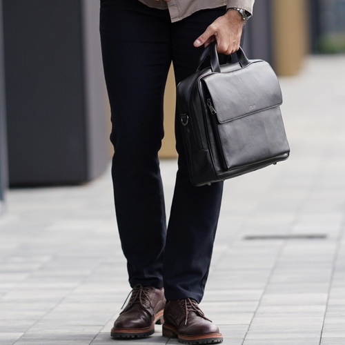 Black leather shoulder laptop bag Solier Rothen SL30 