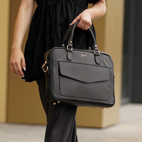 Genuine leather woman's laptop bag FL25 black with snake pattern