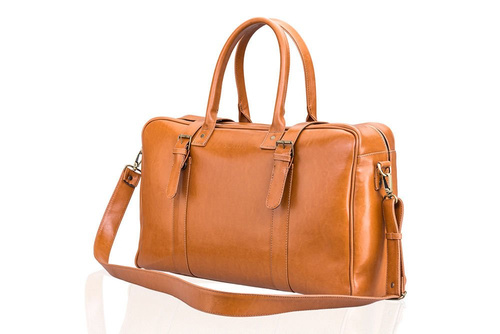 Cognac leather men`s weekend bag HAMILTON