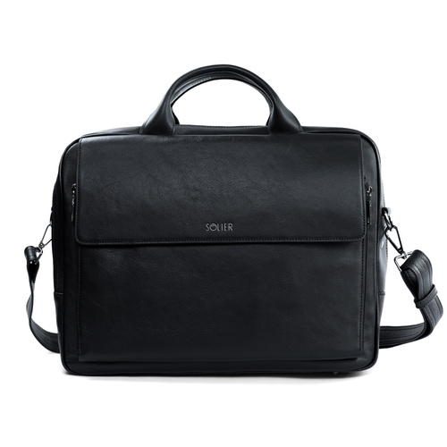 Black leather shoulder laptop bag Solier Rothen SL30 