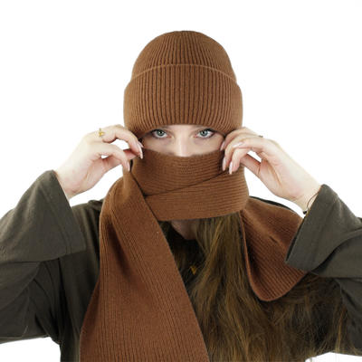 Ciepła wełniana czapka 100% wełny FJORD brąz