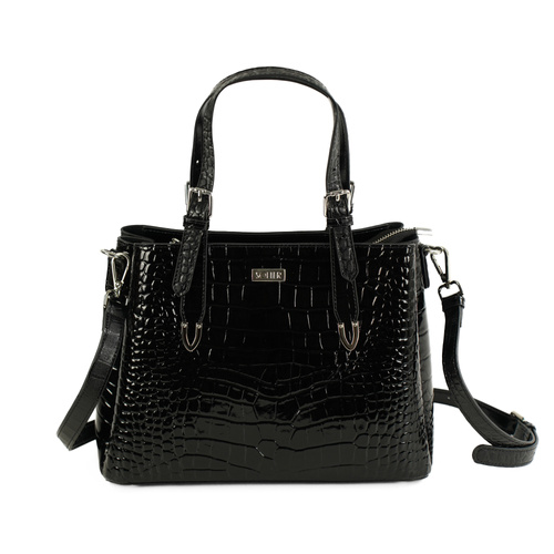 Genuine leather woman's laptop bag FL25 black with snake pattern