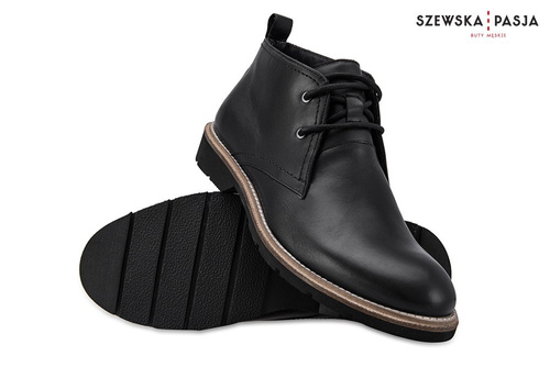 Klasyczne skórzane buty męskie Chukka czarne