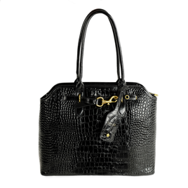 Genuine leather woman's laptop bag FL25 black with snake pattern