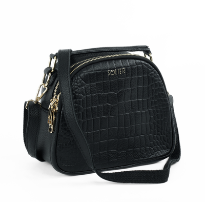 Genuine leather woman's laptop bag FL25 black with snake pattern