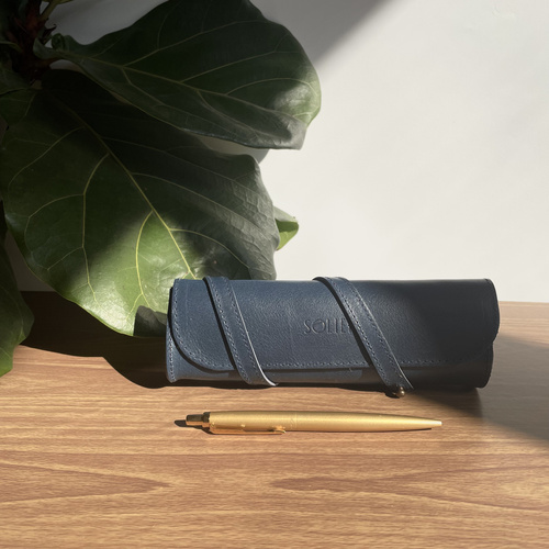 Leather pencil case Solier SA52 navy