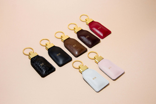 Personalised leather key ring Solier SA30 grey