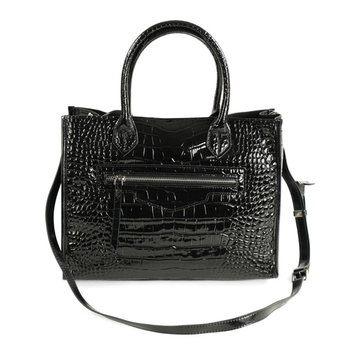 Genuine leather woman's laptop bag FL25 black with snake pattern