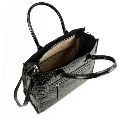 Genuine leather woman's laptop bag FL25 black with snake pattern