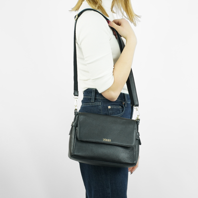 Genuine leather woman's laptop bag FL25 black with snake pattern