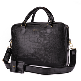 Genuine leather woman's laptop bag FL24 Venice black with snake pattern