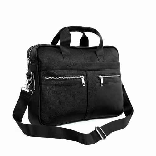 Genuine leather woman's laptop bag FL25 black with snake pattern