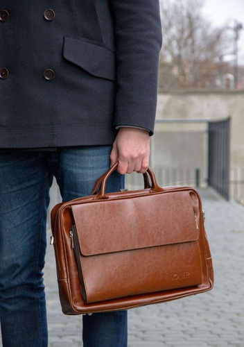 Vintage Brown leather shoulder laptop bag Solier Rothen SL30 